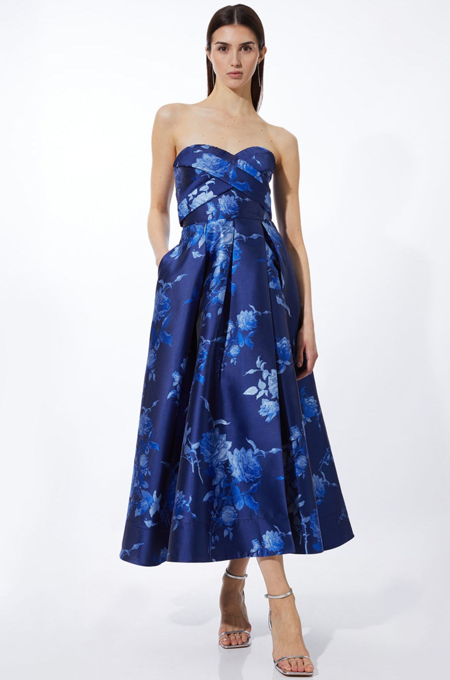 Karen Millen Jacquard Strapless Front Split Maxi Dress