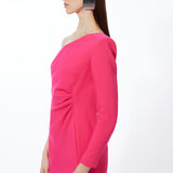 Karen Millen Compact Stretch One Shoulder Pleated Waist Mini Dress