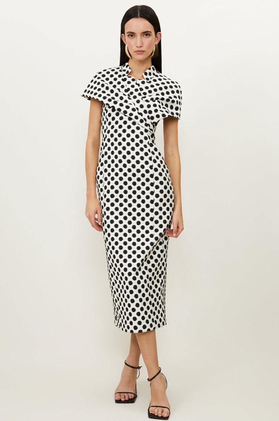 Karen Millen Tailored Jacquard Spot Midi Pencil Dress
