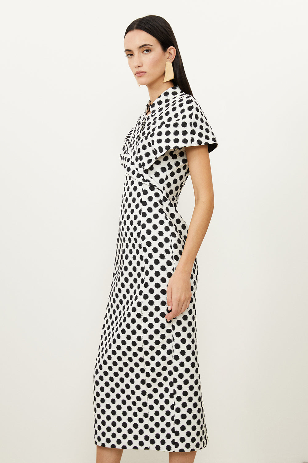 Karen Millen Tailored Jacquard Spot Midi Pencil Dress