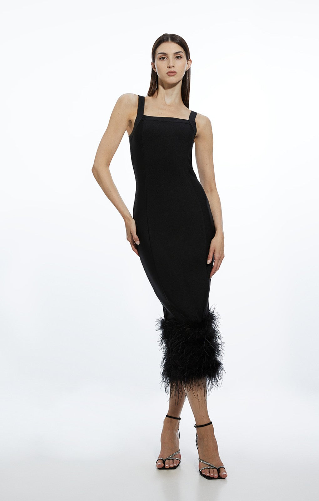 Karen Millen Figure Form Bandage Feather Hem Knit Midi Dress