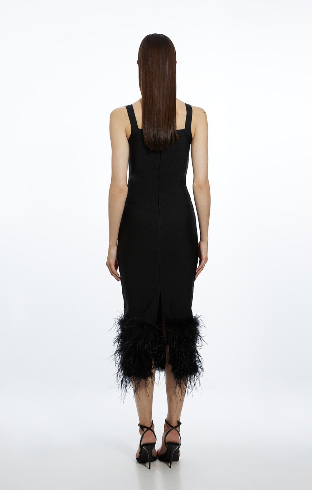 Karen Millen Figure Form Bandage Feather Hem Knit Midi Dress