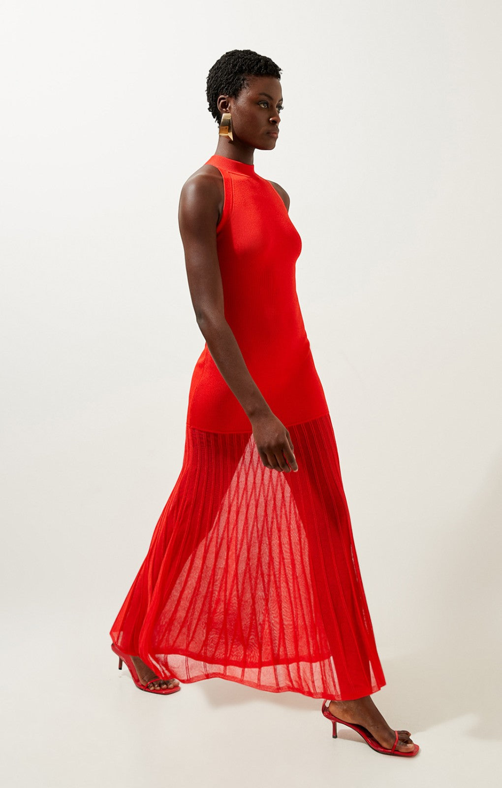 Karen Millen Viscose Blend Knit Halter Neck Sheer Skirt Midaxi Dress