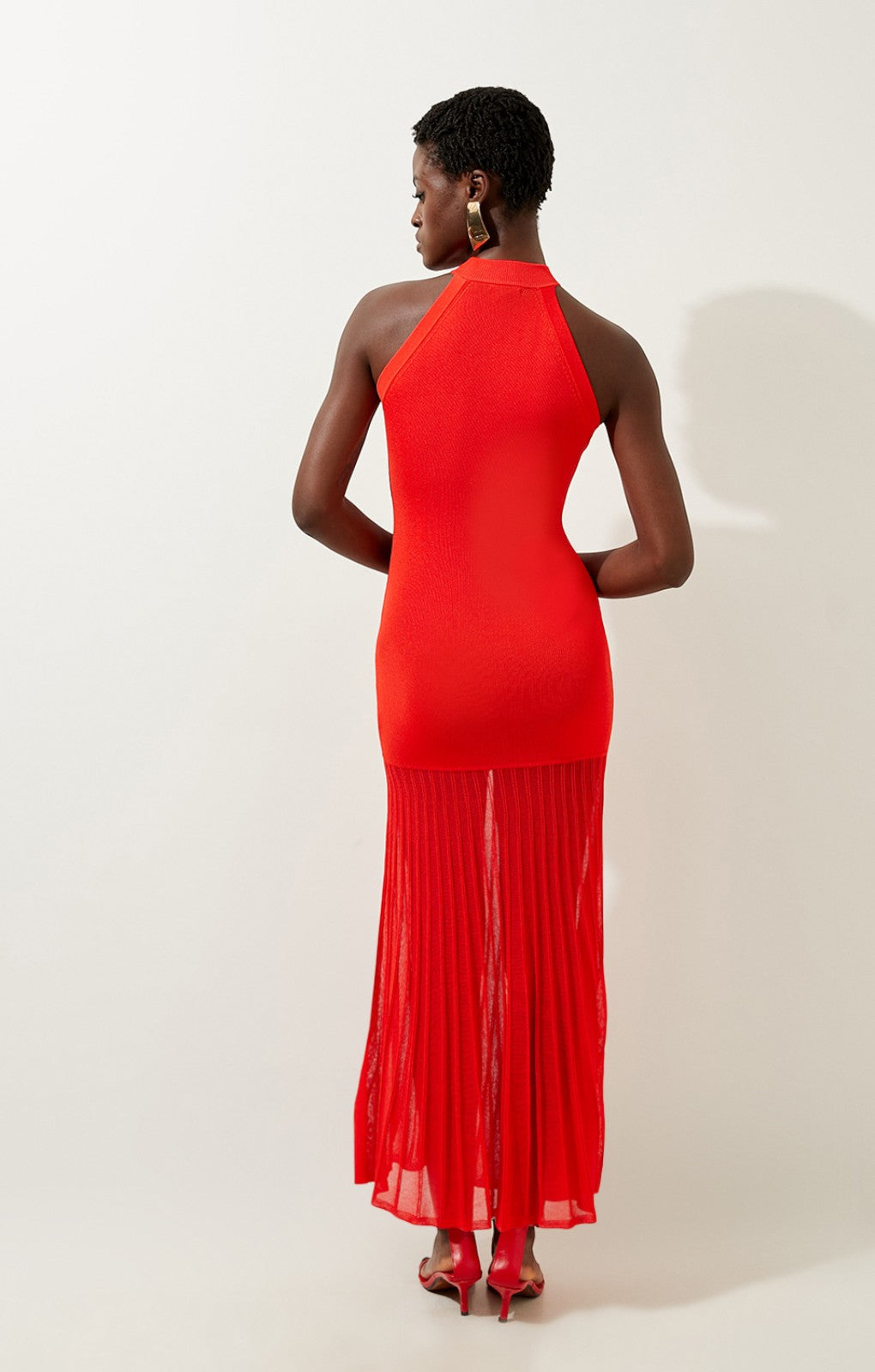 Karen Millen Viscose Blend Knit Halter Neck Sheer Skirt Midaxi Dress