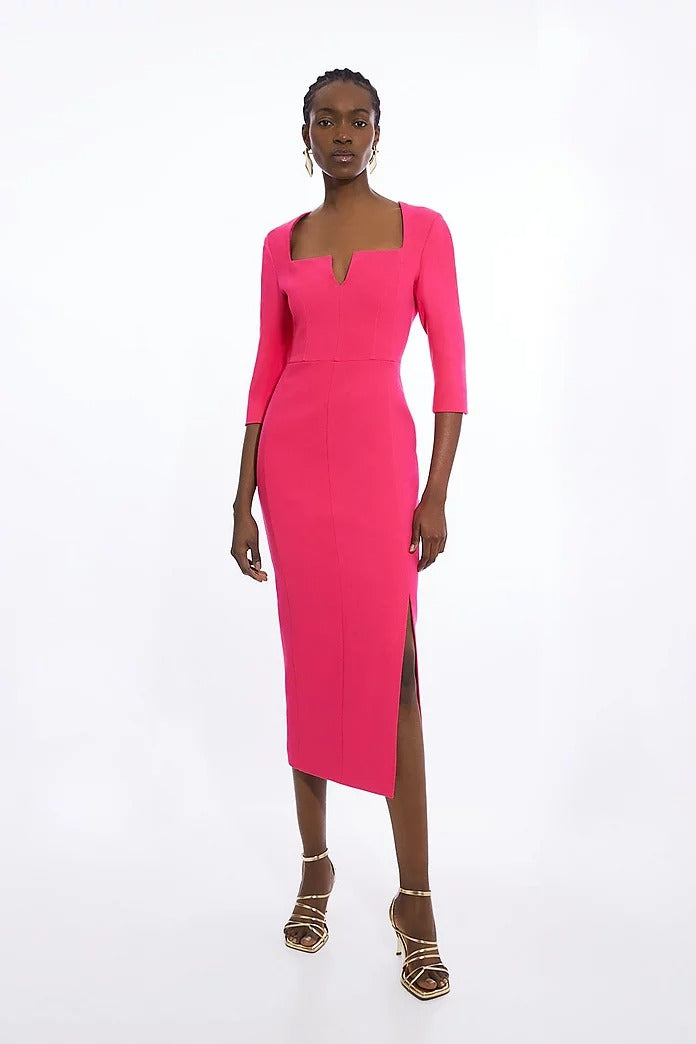 Karen Millen Structured Crepe Sweetheart Neck Split Front Midaxi Dress – dresses by Karen Millen, available to rent from Hirestreet