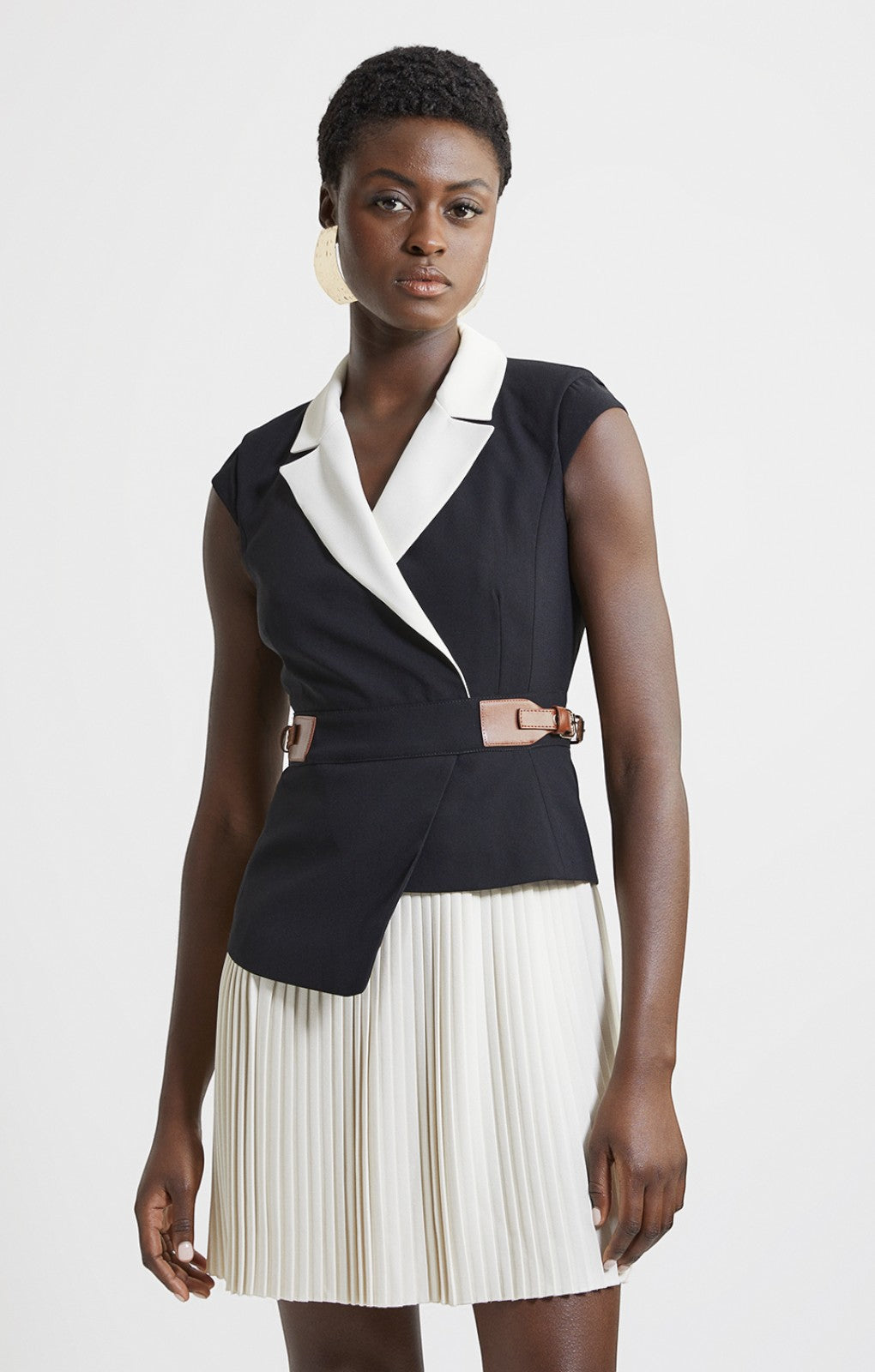 Karen Millen Soft Tailored Crepe Tab Detail Pleated Mini Dress