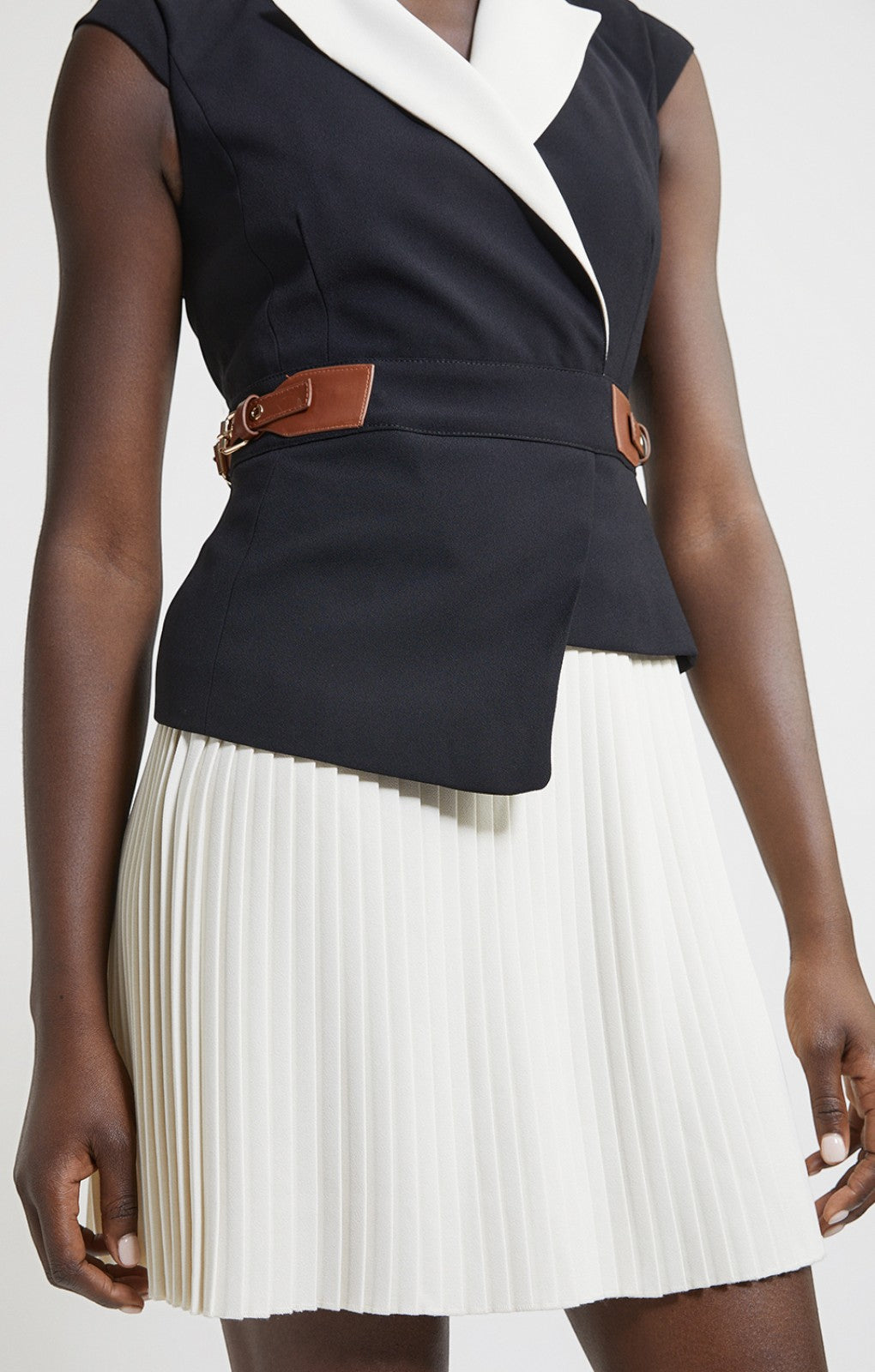 Karen Millen Soft Tailored Crepe Tab Detail Pleated Mini Dress