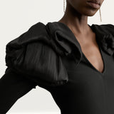 Karen Millen Figure Form Bandage Knit Silk Ruffle Shoulder Detail Midaxi Dress