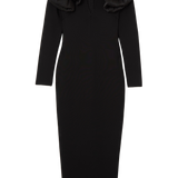 Karen Millen Figure Form Bandage Knit Silk Ruffle Shoulder Detail Midaxi Dress