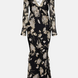 Warehouse Black Chiffon Lace Maxi Dress