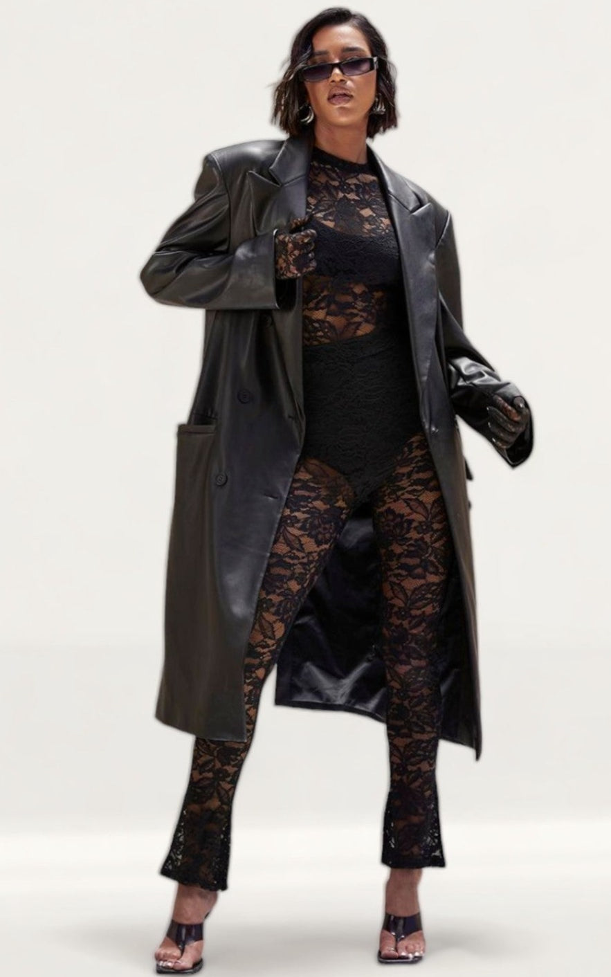 Boohoo Black Faux Leather Trench Coat