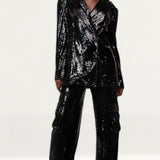 Boohoo Black Sequin Blazer & Wide Leg Co-Ord