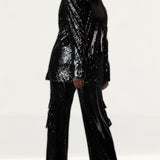 Boohoo Black Sequin Blazer & Wide Leg Co-Ord