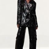 Boohoo Black Sequin Blazer & Wide Leg Co-Ord
