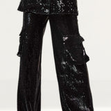Boohoo Black Sequin Blazer & Wide Leg Co-Ord