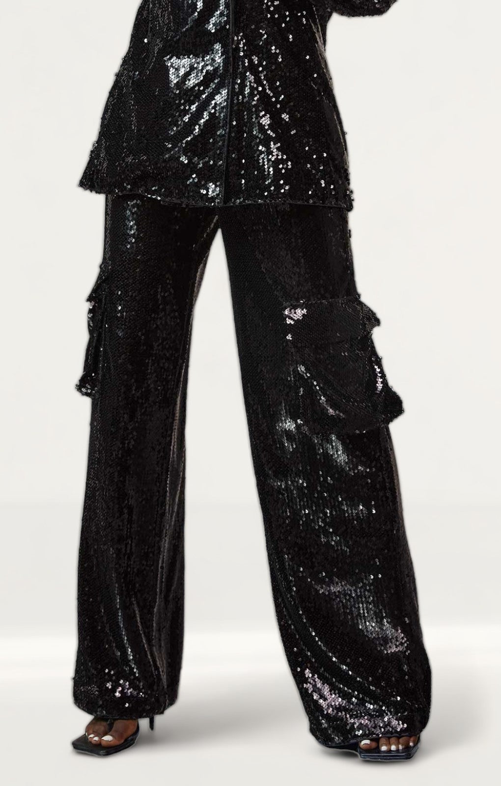 Boohoo Black Sequin Blazer & Wide Leg Co-Ord