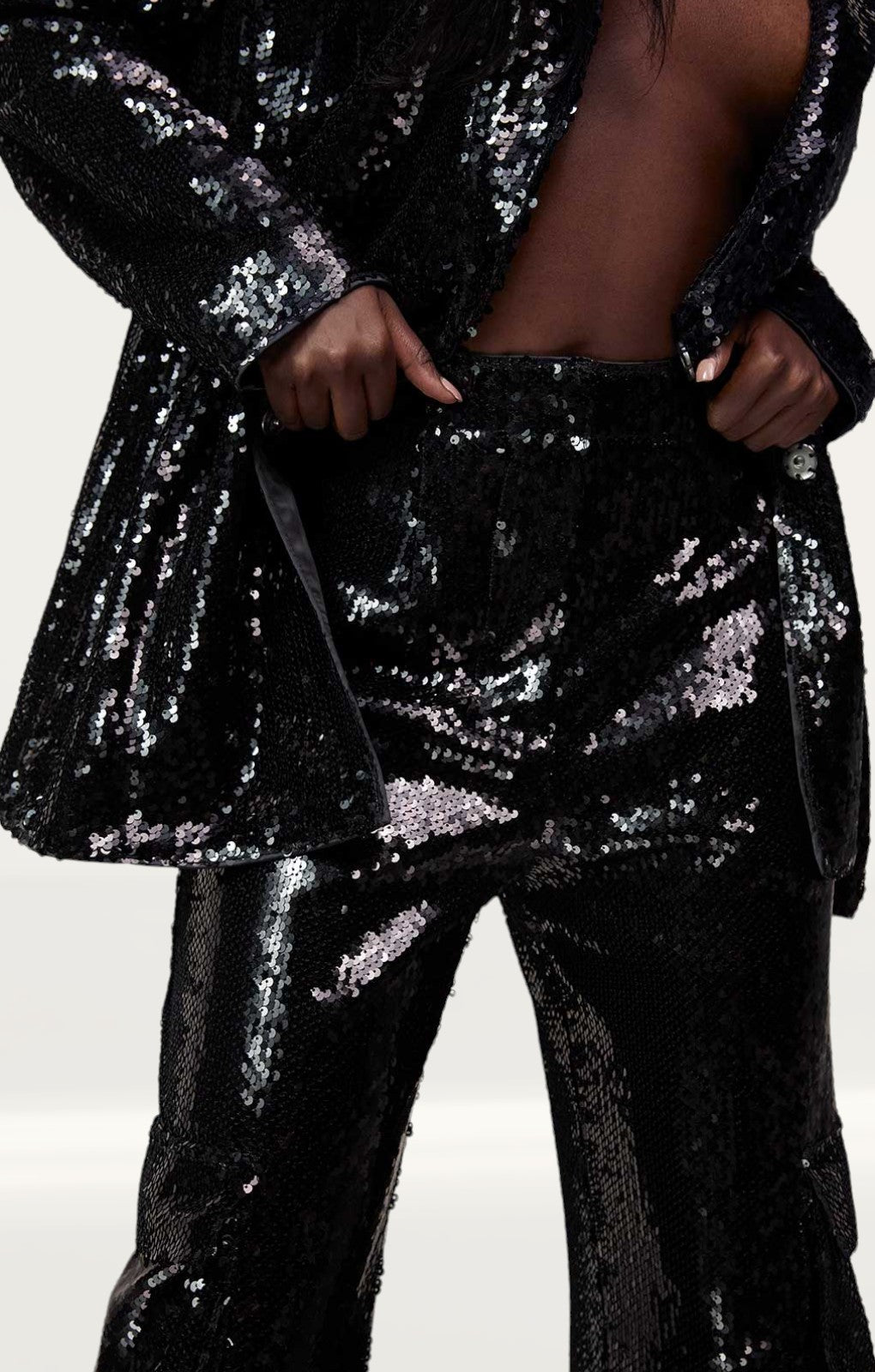 Boohoo Black Sequin Blazer & Wide Leg Co-Ord
