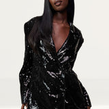 Boohoo Black Sequin Blazer & Wide Leg Co-Ord