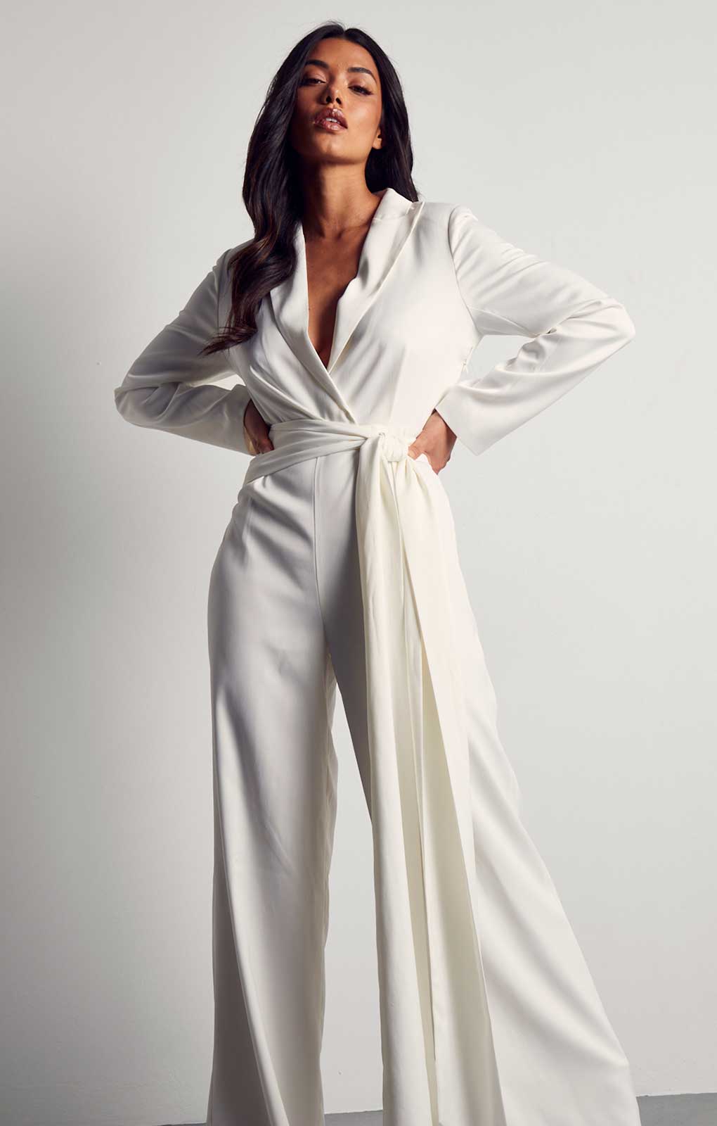 MissPap White Recycled Satin Wrap Detail Jumpsuit