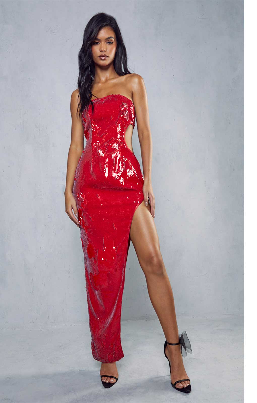 Misspap Red Sequin Cut Out Bandeau Maxi Dress Misspap Red Sequin Cut Out Bandeau Maxi Dress
