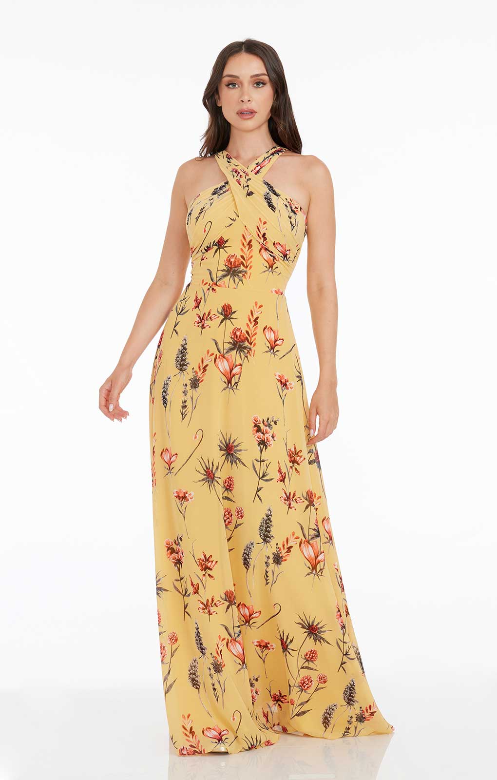 Dress The Population Brenna Canary Multi Floral Maxi Dress