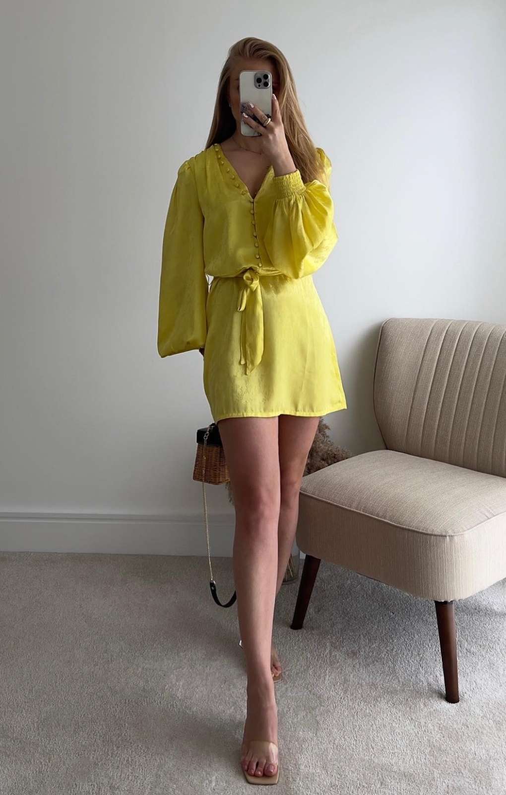 Samsara Jasmine Yellow Satin Mini Dress