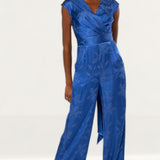 Closet London Blue Floral Jacquard Wrap Top Jumpsuit