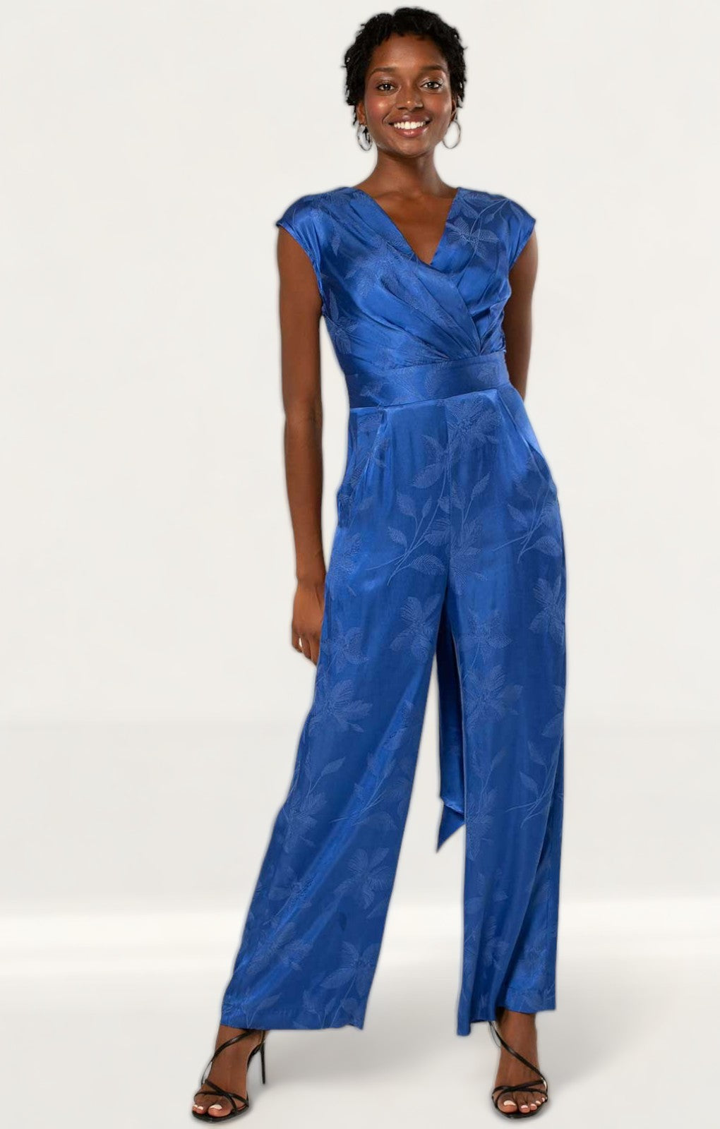 Closet London Blue Floral Jacquard Wrap Top Jumpsuit