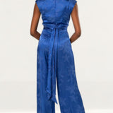 Closet London Blue Floral Jacquard Wrap Top Jumpsuit