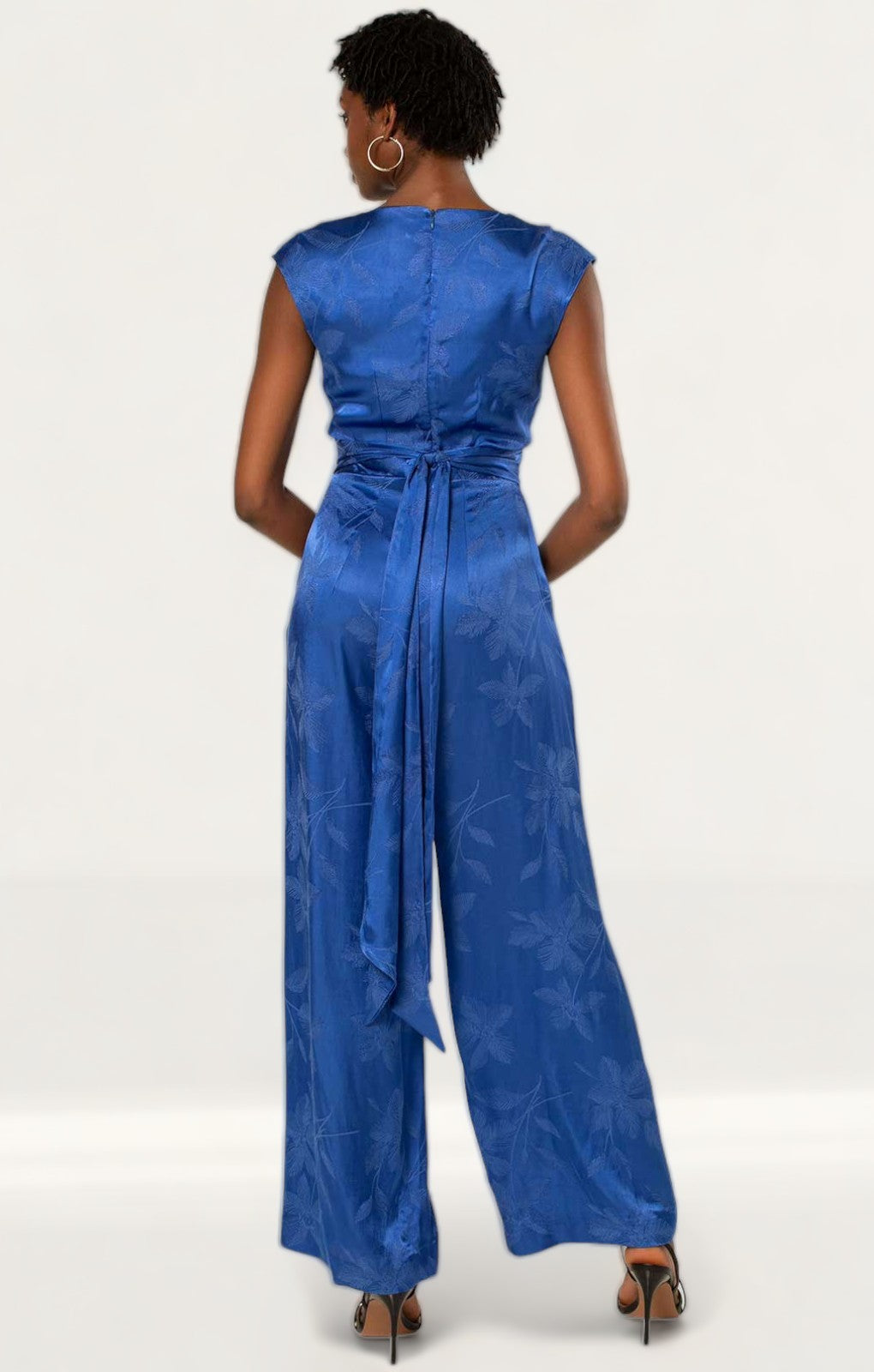 Closet London Blue Floral Jacquard Wrap Top Jumpsuit
