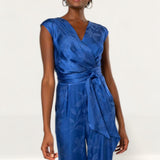 Closet London Blue Floral Jacquard Wrap Top Jumpsuit