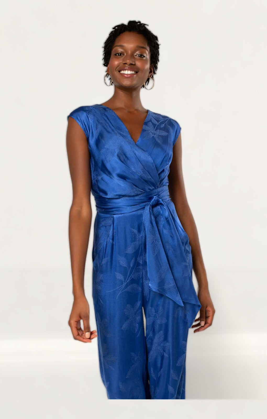Closet London Blue Floral Jacquard Wrap Top Jumpsuit