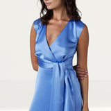 Closet London Blue Wrap A-Line Midi Dress
