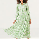 Closet London Lime Green Floral Print Pleated Shirt Dress