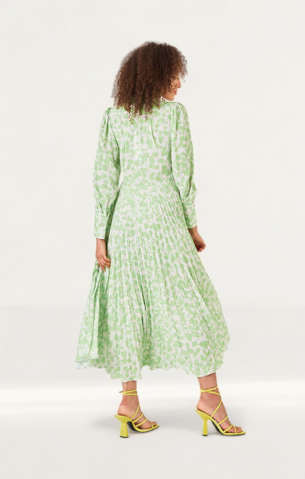 Closet London Lime Green Floral Print Pleated Shirt Dress