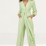 Closet London Lime Green Wrap Wide Leg Jumpsuit
