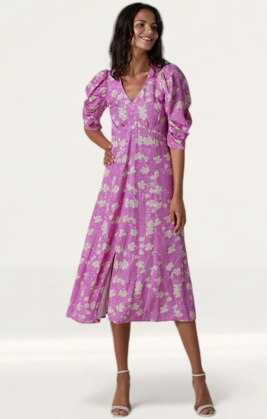 Closet London Pink Floral Print Panelled Midi Dress