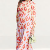 Closet London Purple Print Gathered Neck A-Line Midi Dress