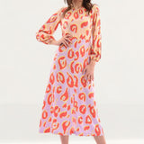 Closet London Purple Print Gathered Neck A-Line Midi Dress