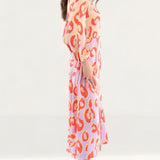 Closet London Purple Print Gathered Neck A-Line Midi Dress