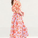 Closet London Purple Print Gathered Neck A-Line Midi Dress