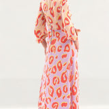Closet London Purple Print Gathered Neck A-Line Midi Dress