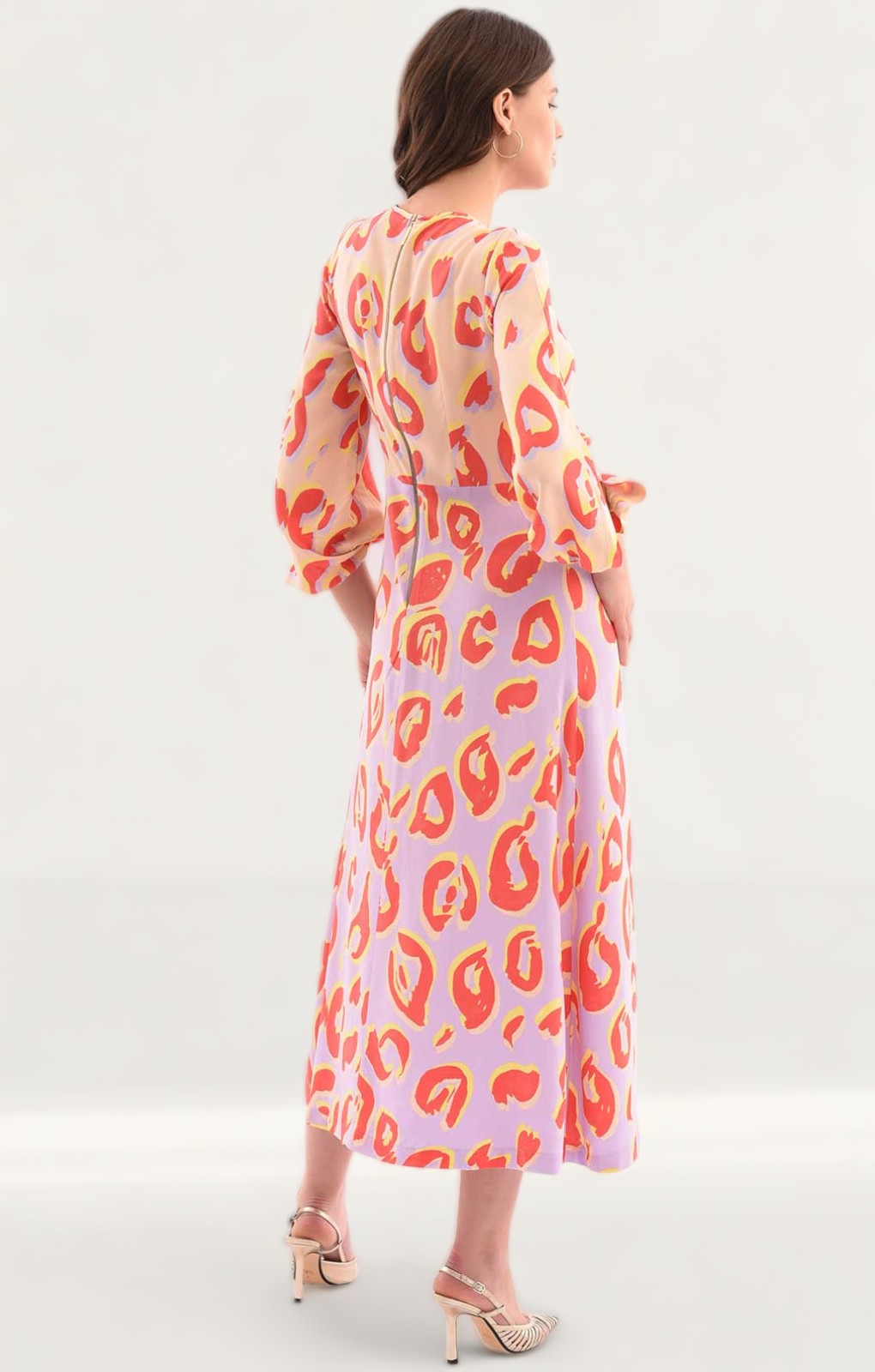 Closet London Purple Print Gathered Neck A-Line Midi Dress