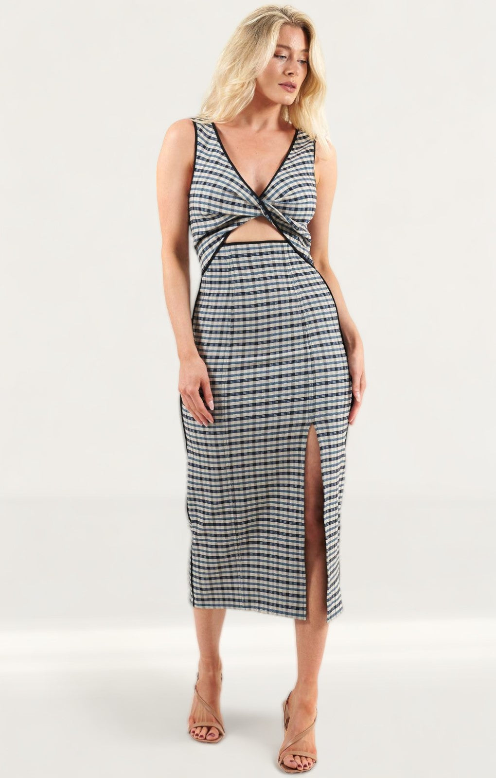 Rent C Meo Collective Oyster Check Circulate Midi Dress Hirestreet