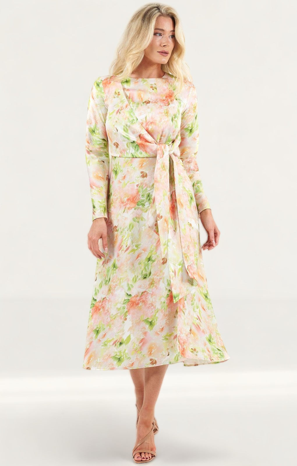 C/Meo Collective Washed Floral Opposite Sides Long Sleeved Midi Dress