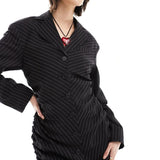 Collusion Gathered Front Blazer Dress In Black Pinstripe – coats & jackets by Collusion, available to rent from Hirestreet