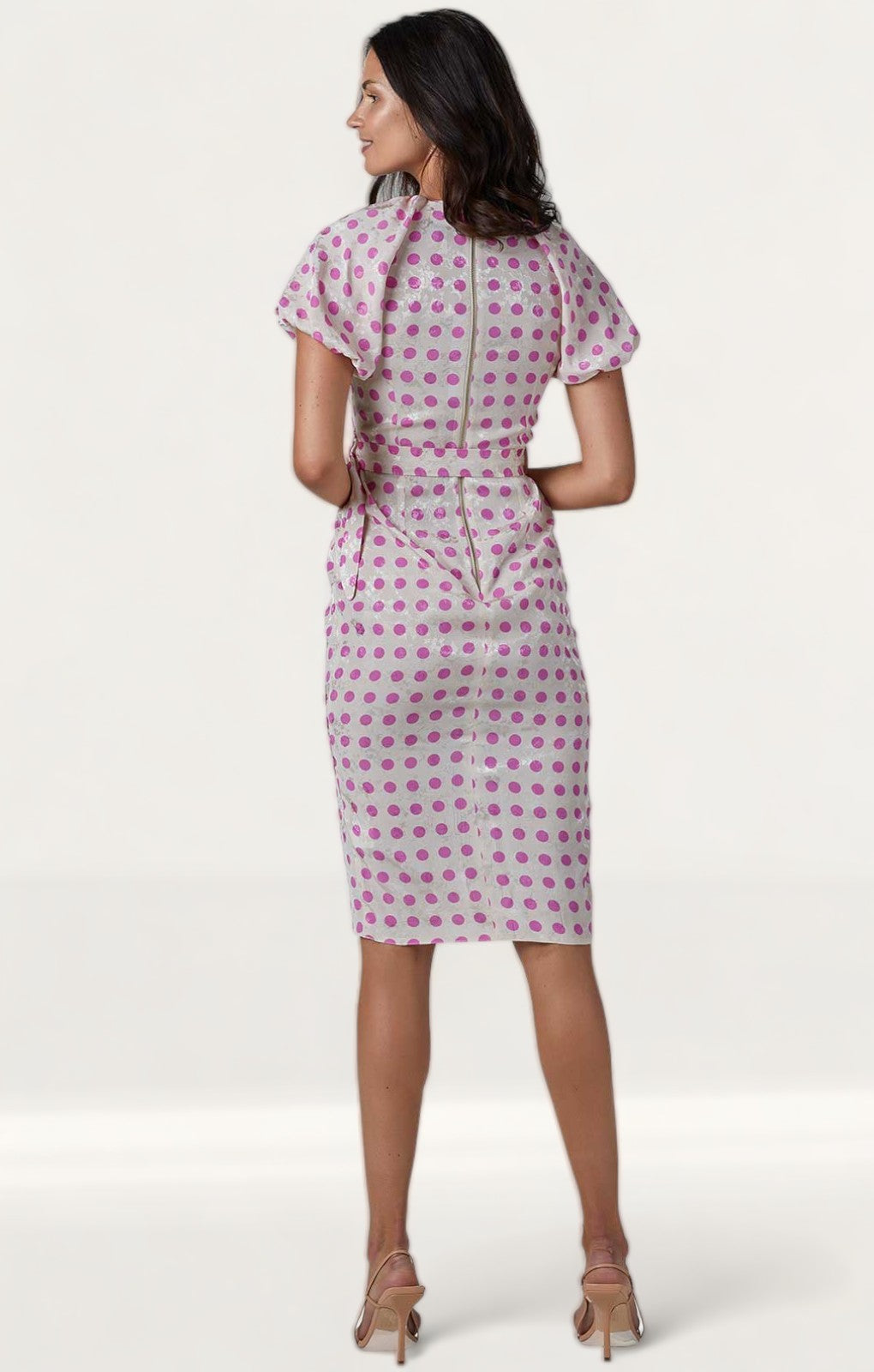 Closet London Cream Polka Dot Print Gathered Sleeve Midi Dress