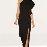 Nuevo Black Draped Frill Halterneck Maxi Dress