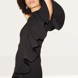 Nuevo Black Draped Frill Halterneck Maxi Dress
