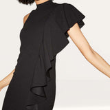 Nuevo Black Draped Frill Halterneck Maxi Dress